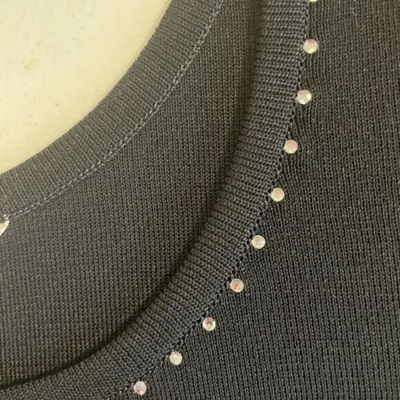 Misook Sleeveless Black Top Rhinestone Trim Large - Picture 3 of 4